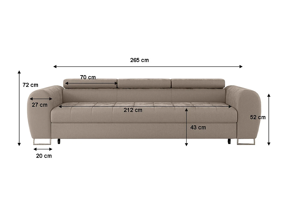 Canapé convertible 3 places en tissu taupe EDEN