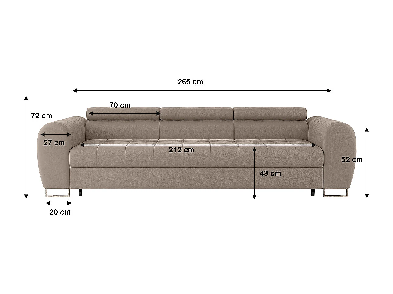 Canapé convertible 3 places en tissu taupe EDEN