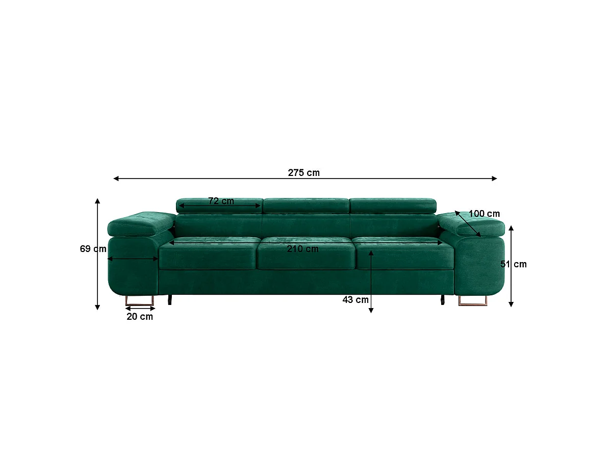 Canapé convertible 3 places en velours vert LYAM