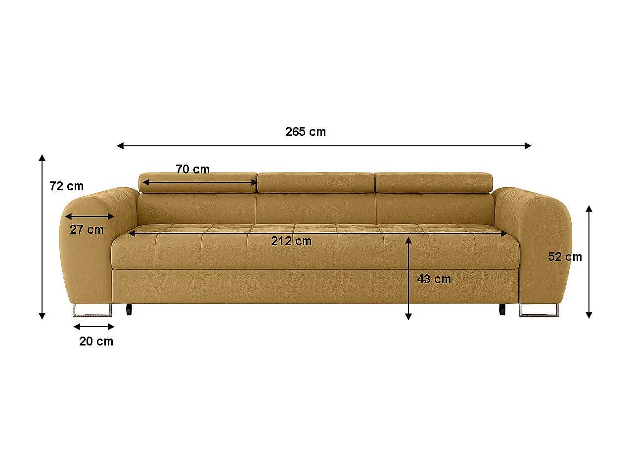 Canapé convertible 3 places en tissu jaune EDEN