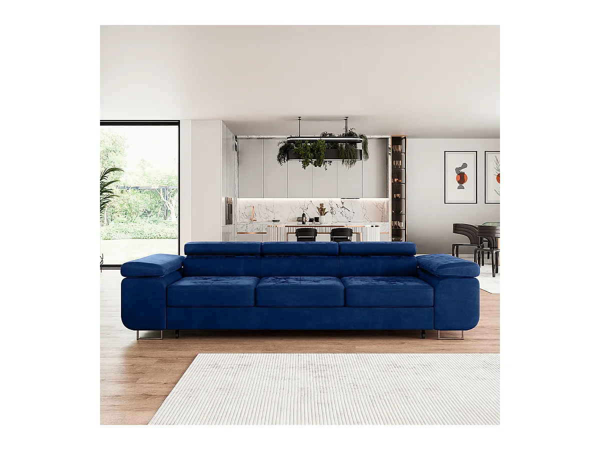 Canapé convertible 3 places Wilson velours Bleu