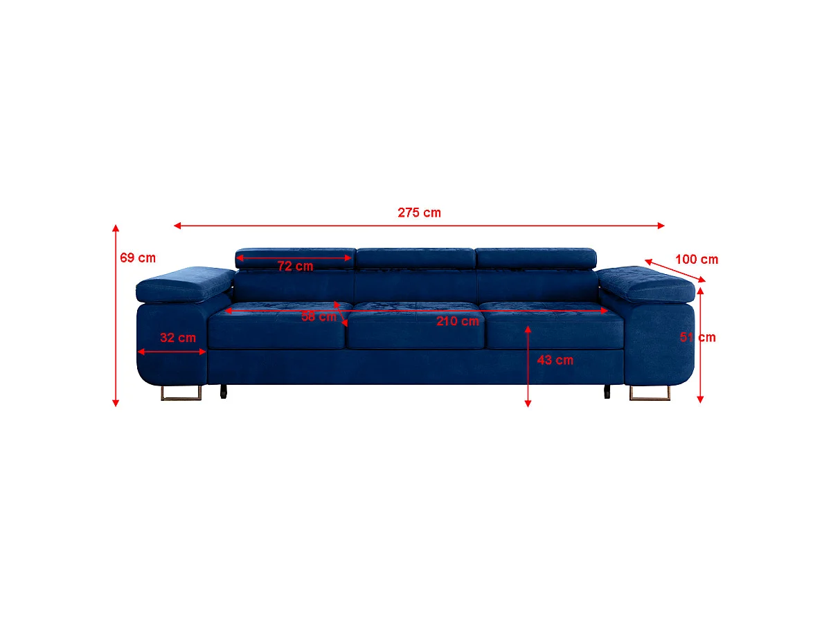 Canapé convertible 3 places en velours bleu WILSON