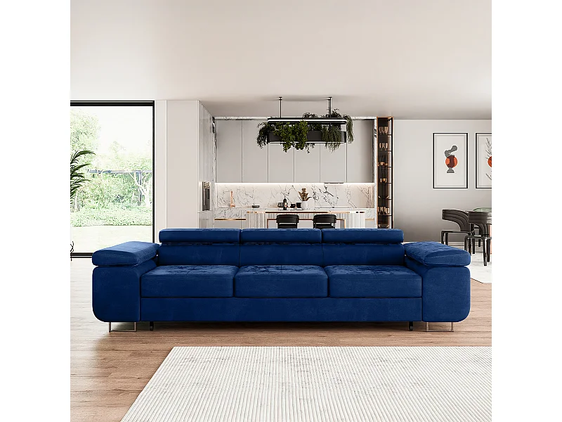 Canapé convertible 3 places Wilson velours Bleu