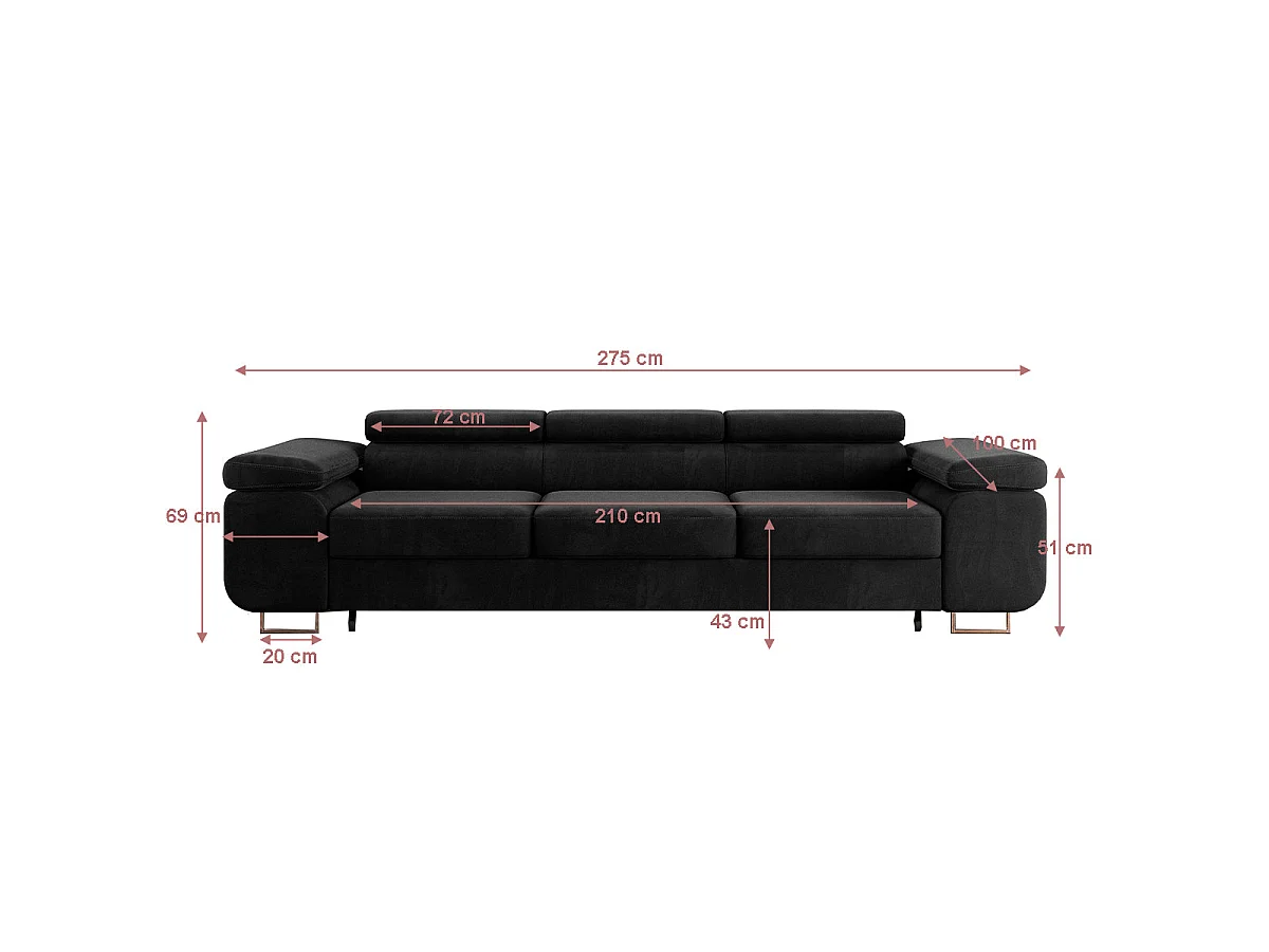 Canapé convertible 3 places en velours noir LYAM