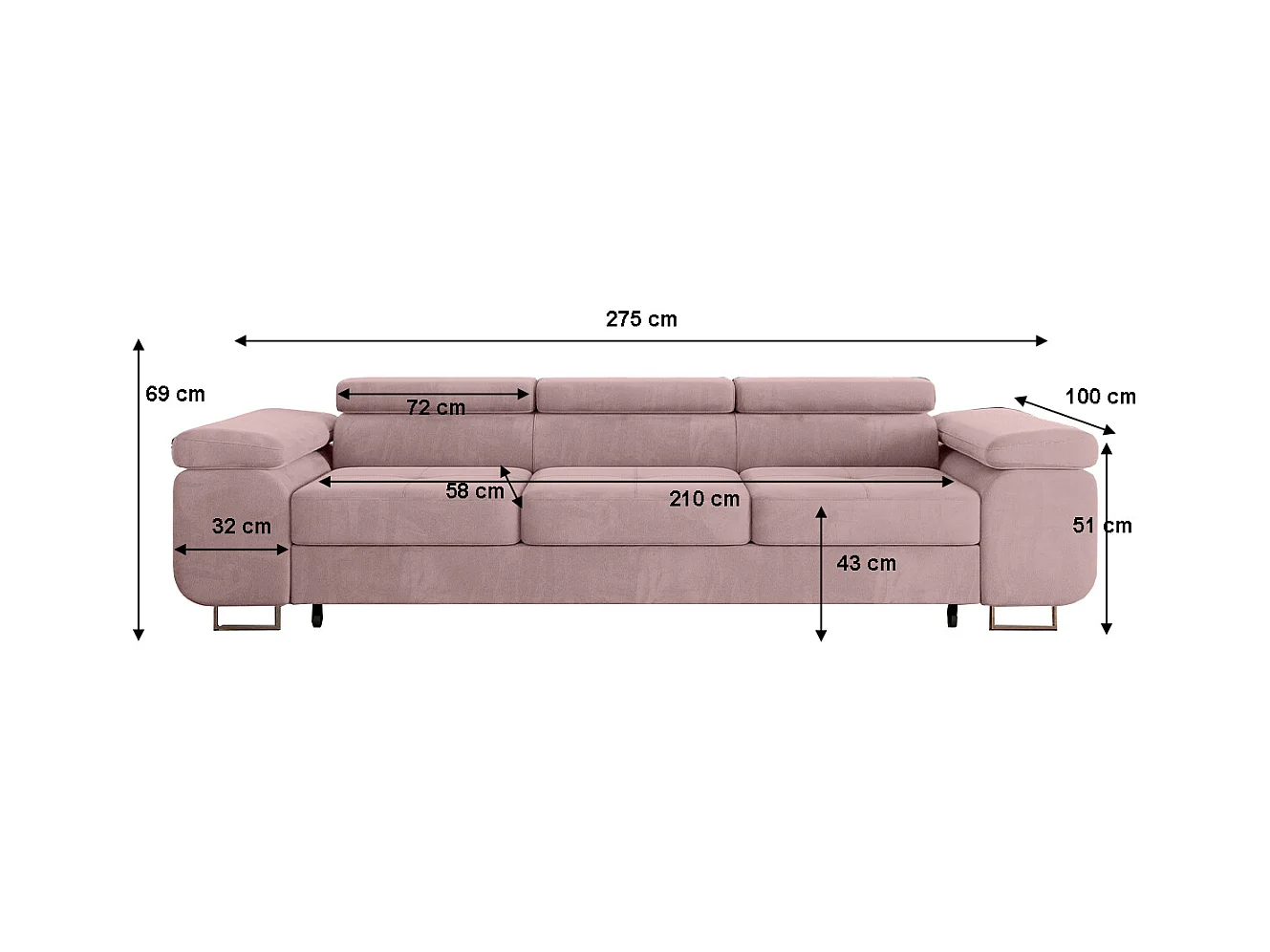 Canapé convertible 3 places Wilson velours Rose