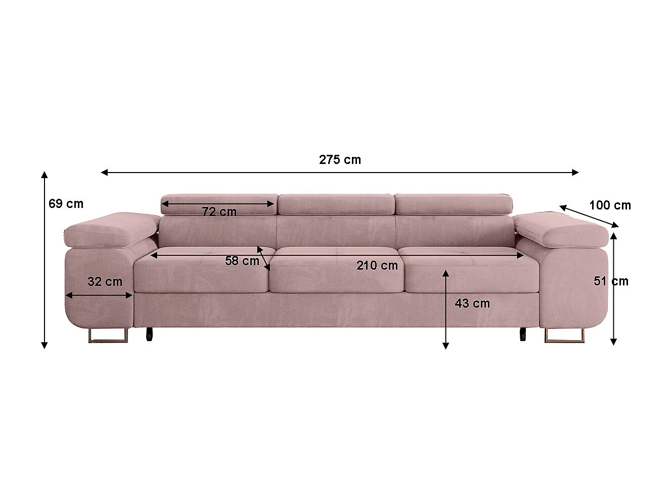 Canapé convertible 3 places Wilson velours Rose