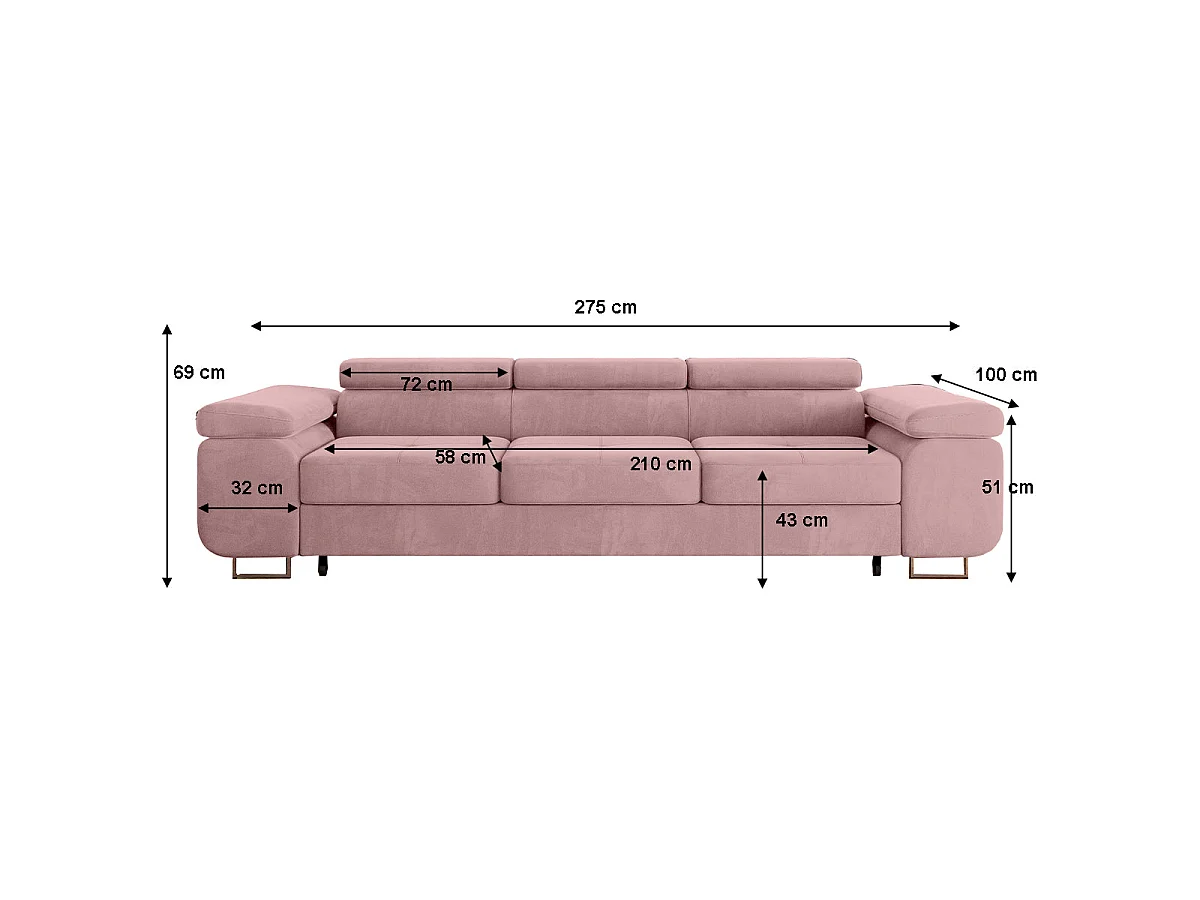 Canapé convertible 3 places en velours rose WILSON