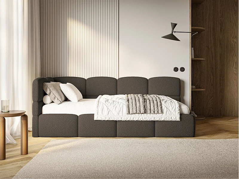 Jugendbett 90x200 - links - Bouclé Braun - CLOUDY
