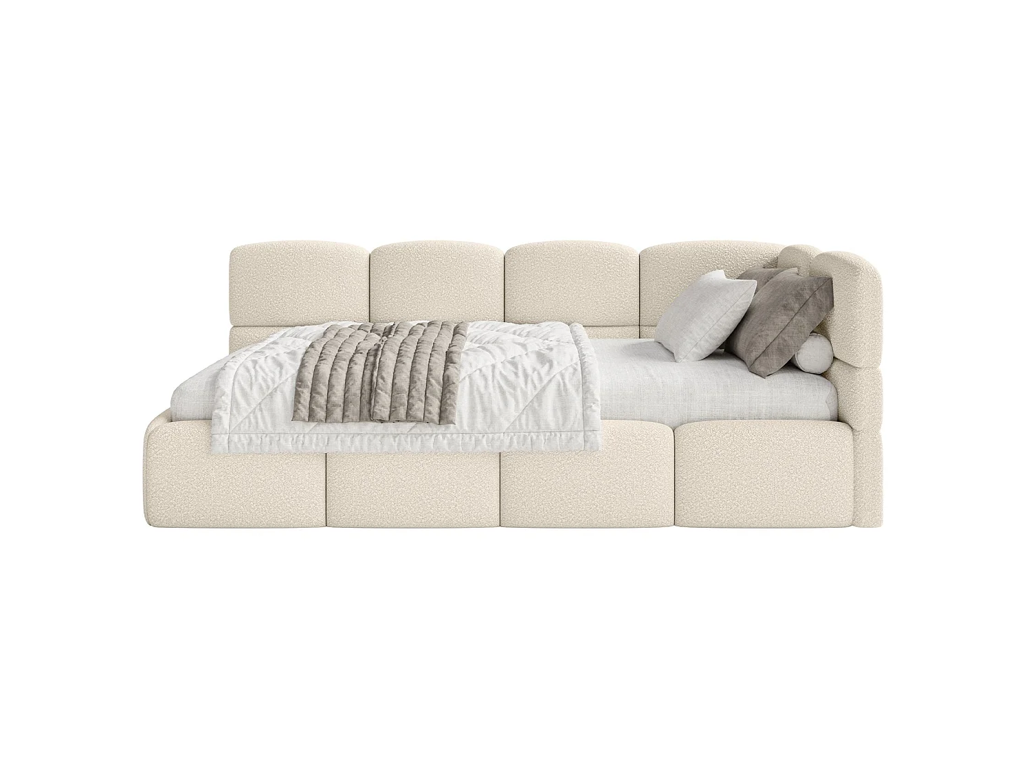 Tienerbed met opbergruimte - lichtbeige - rechterkant - CLOUDY