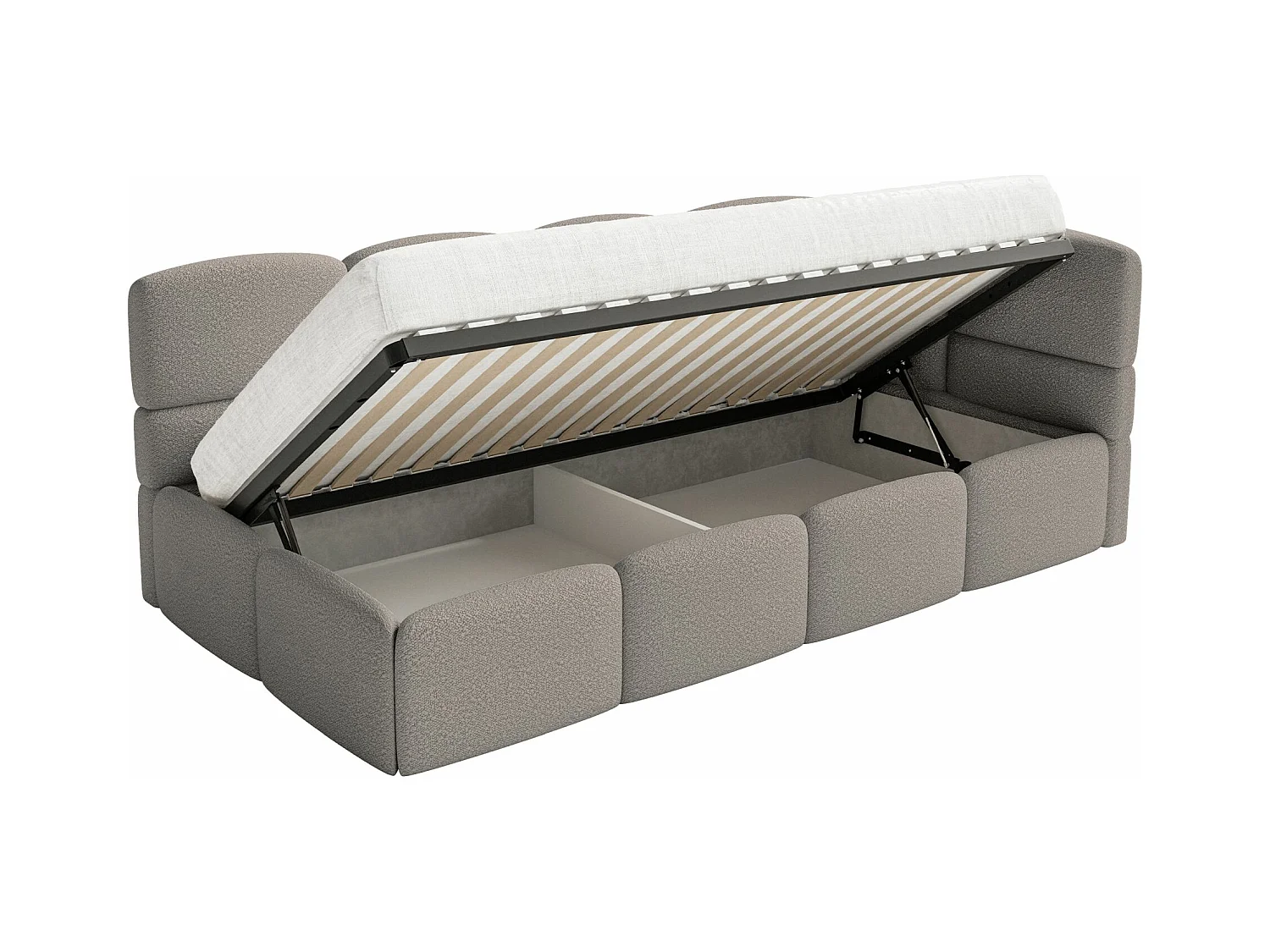 Jugendbett 90x200 - rechts - mit Matratze & Rausfallschutz - Bouclé Grau - CLOUDY