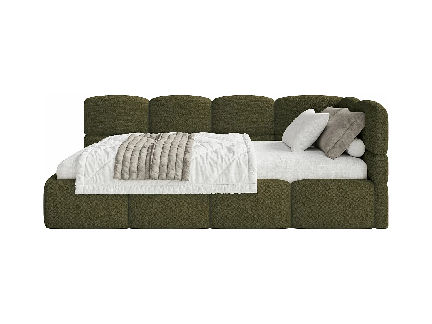 Lit ado avec coffre et barrières - olive foncé - côté droit - CLOUDY