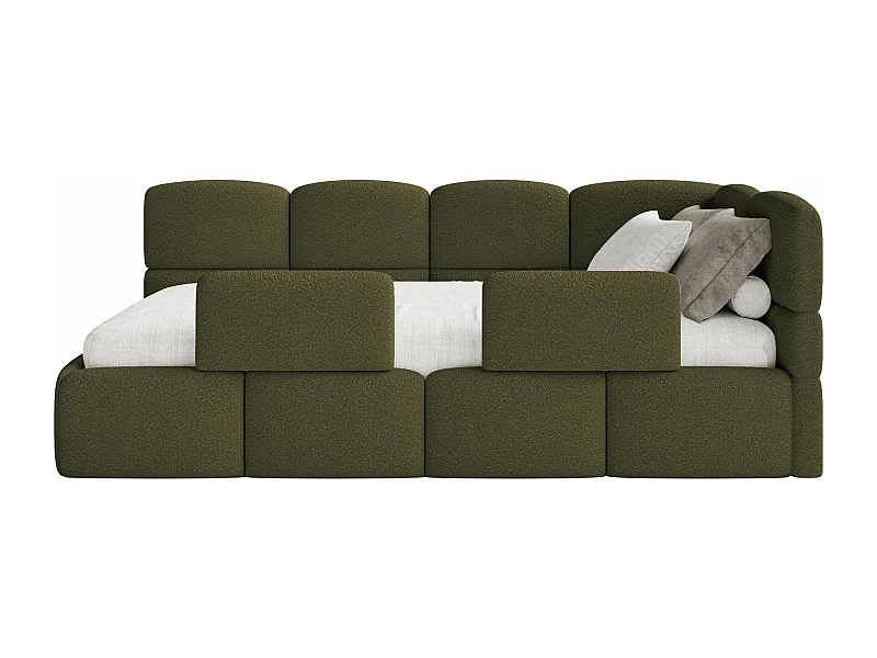 Tienerbed met opbergruimte en leuningen - donker olijfgroen - rechterkant - CLOUDY