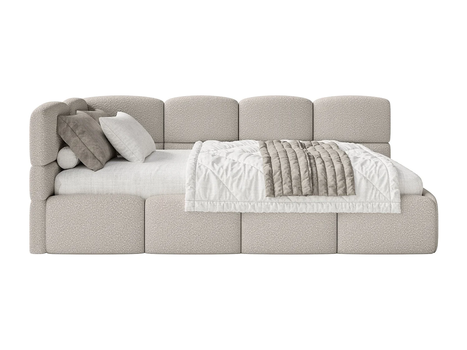 Jugendbett 90x200 - links - Bouclé Greige - CLOUDY