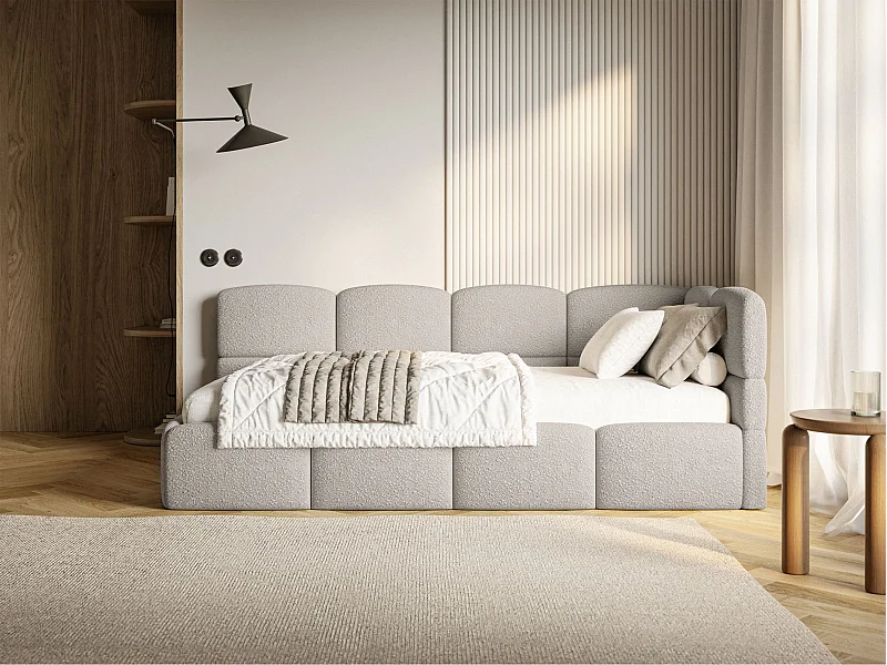 Jugendbett 90x200 - rechts - Bouclé Greige - CLOUDY
