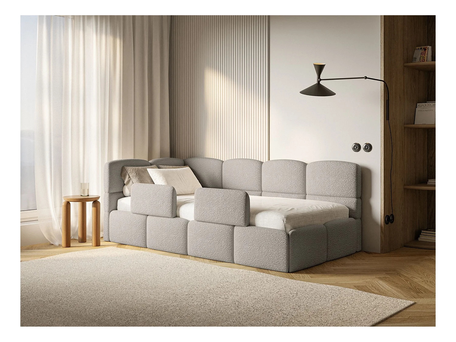 Lit ado avec coffre et barrières - grege - côté gauche - CLOUDY