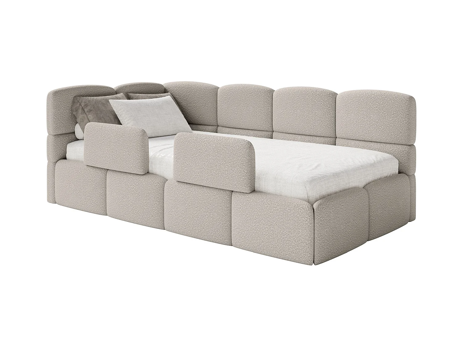 Lit ado avec coffre et barrières - grege - côté gauche - CLOUDY