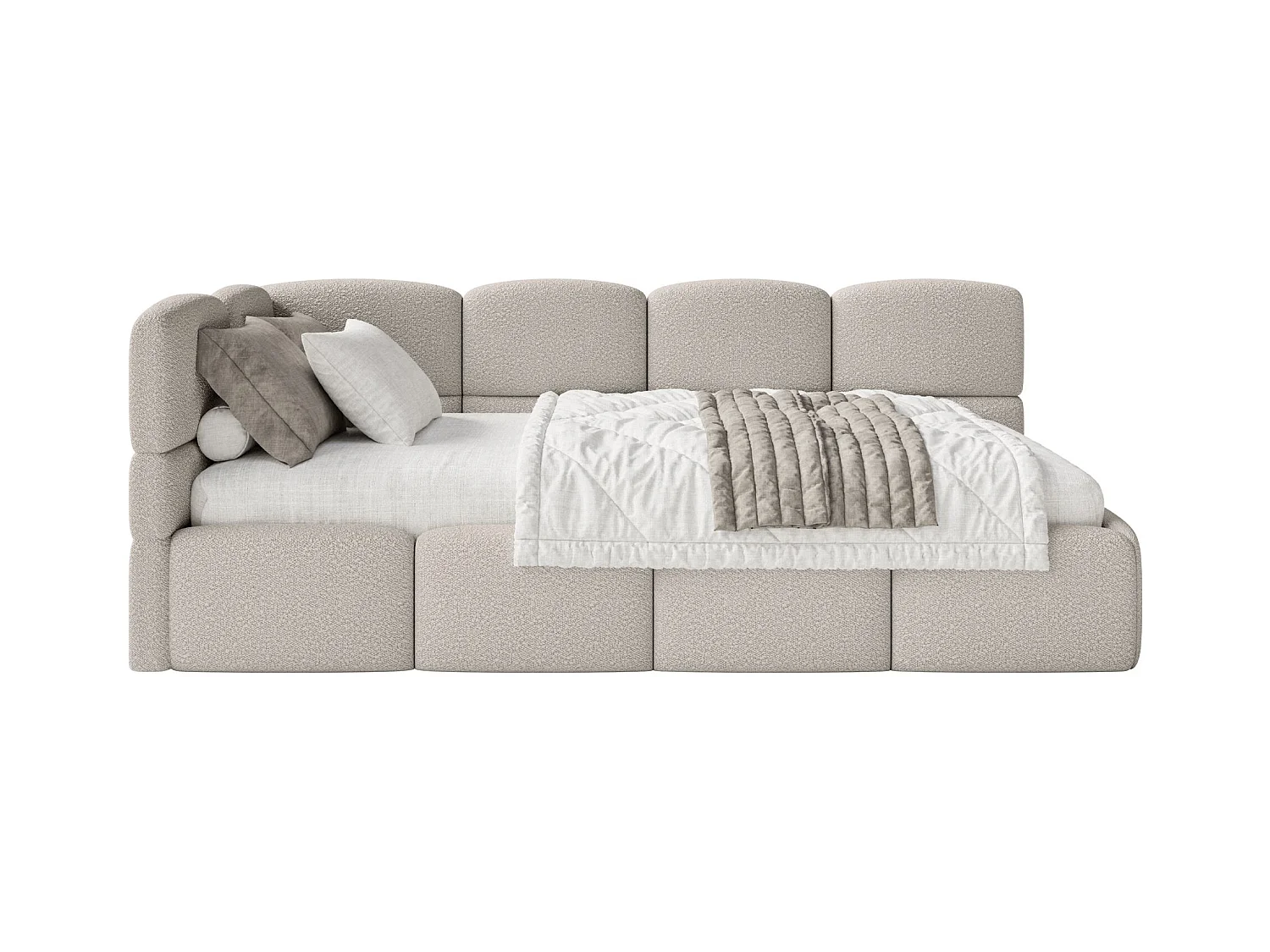 Lit ado avec coffre et barrières - grege - côté gauche - CLOUDY