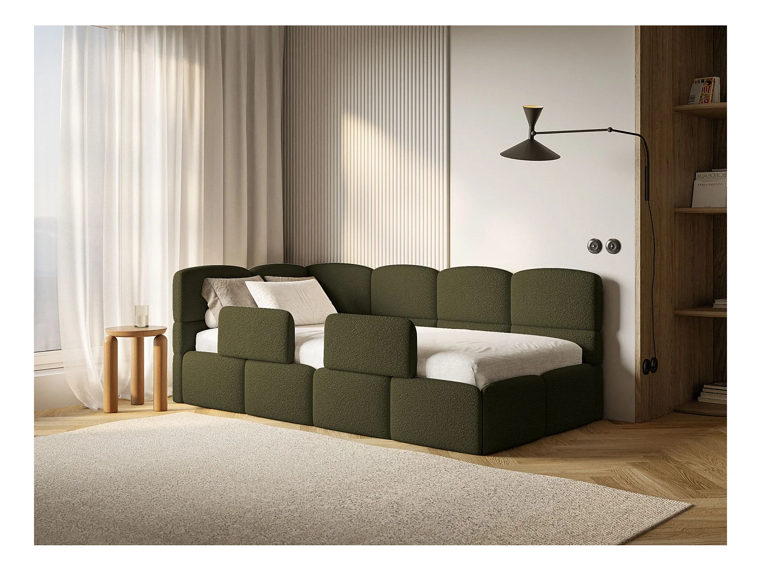 Lit ado avec rangement - olive foncé - côté gauche - CLOUDY