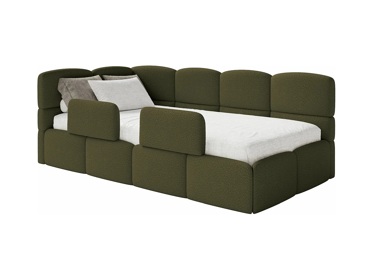 Lit ado avec rangement - olive foncé - côté gauche - CLOUDY