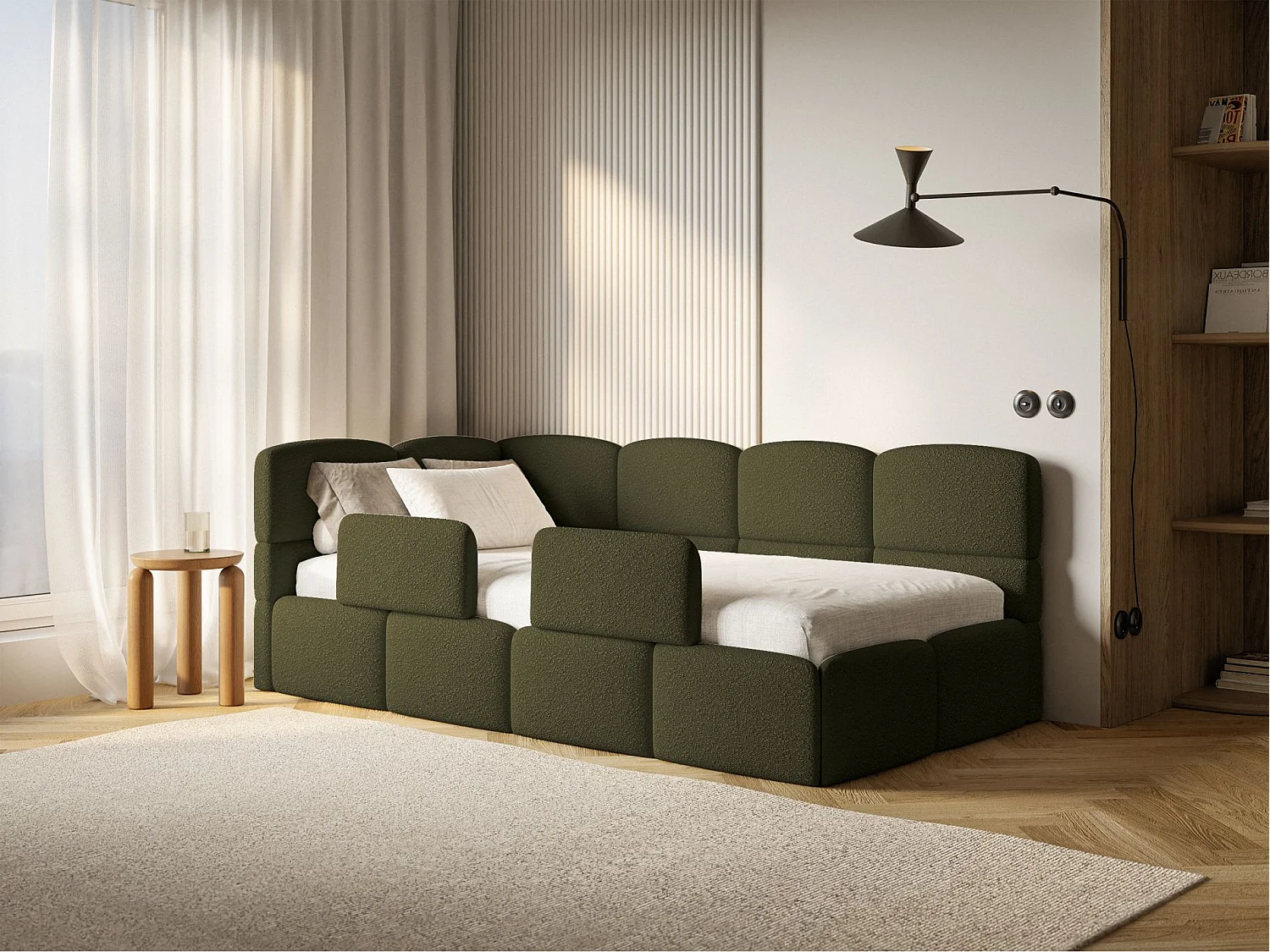 Lit ado avec rangement - olive foncé - côté gauche - CLOUDY