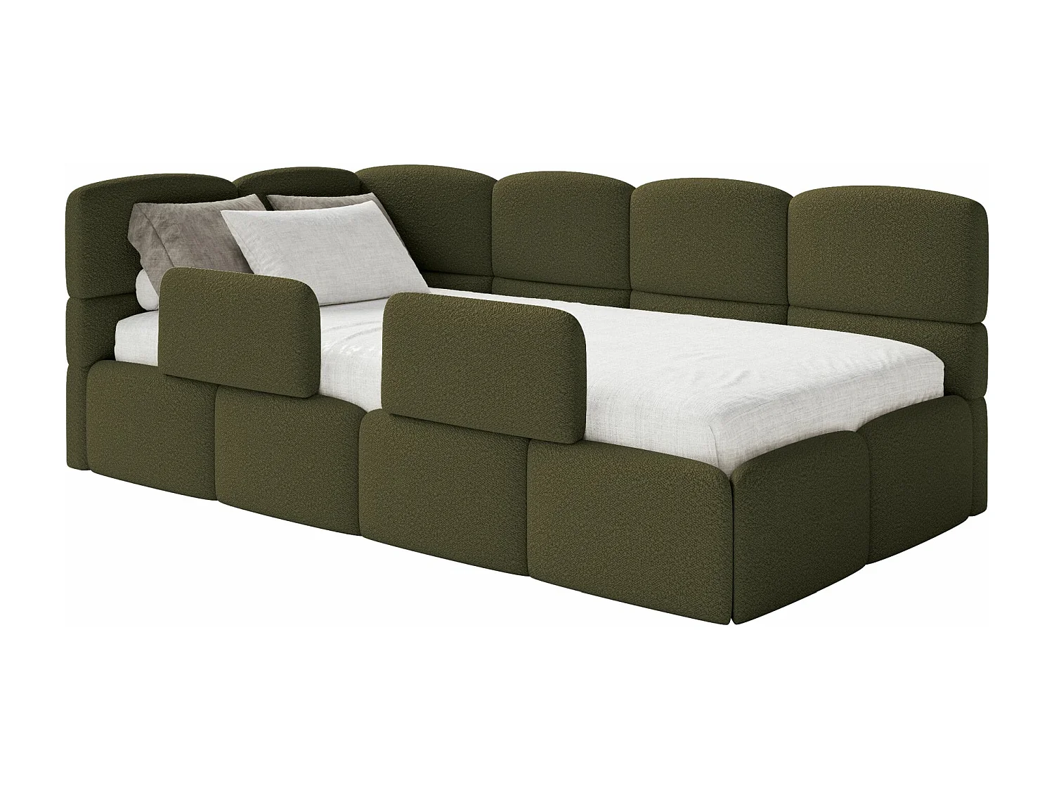 Lit ado avec rangement - olive foncé - côté gauche - CLOUDY