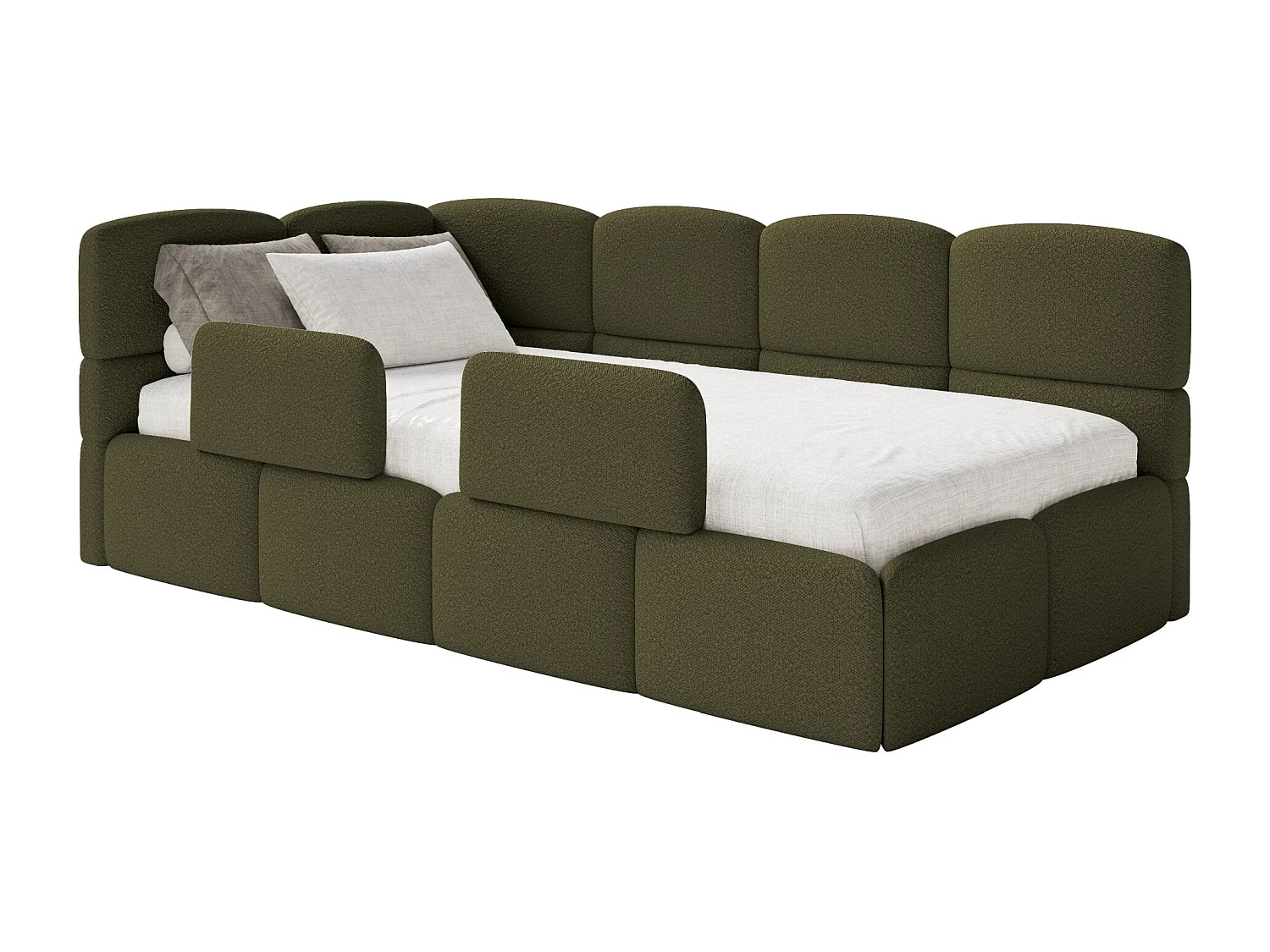 Lit ado avec rangement - olive foncé - côté gauche - CLOUDY