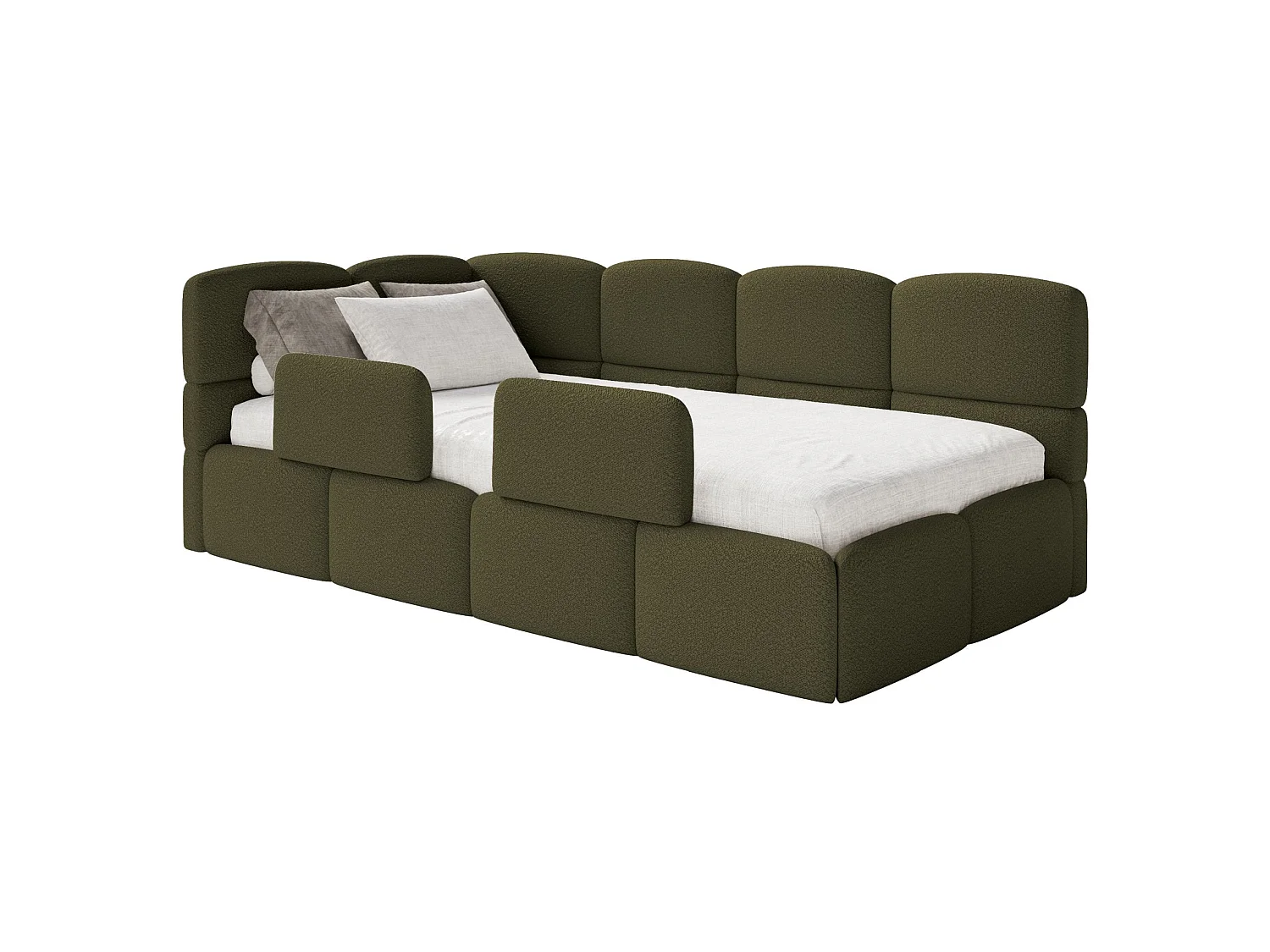 Lit ado avec rangement - olive foncé - côté gauche - CLOUDY