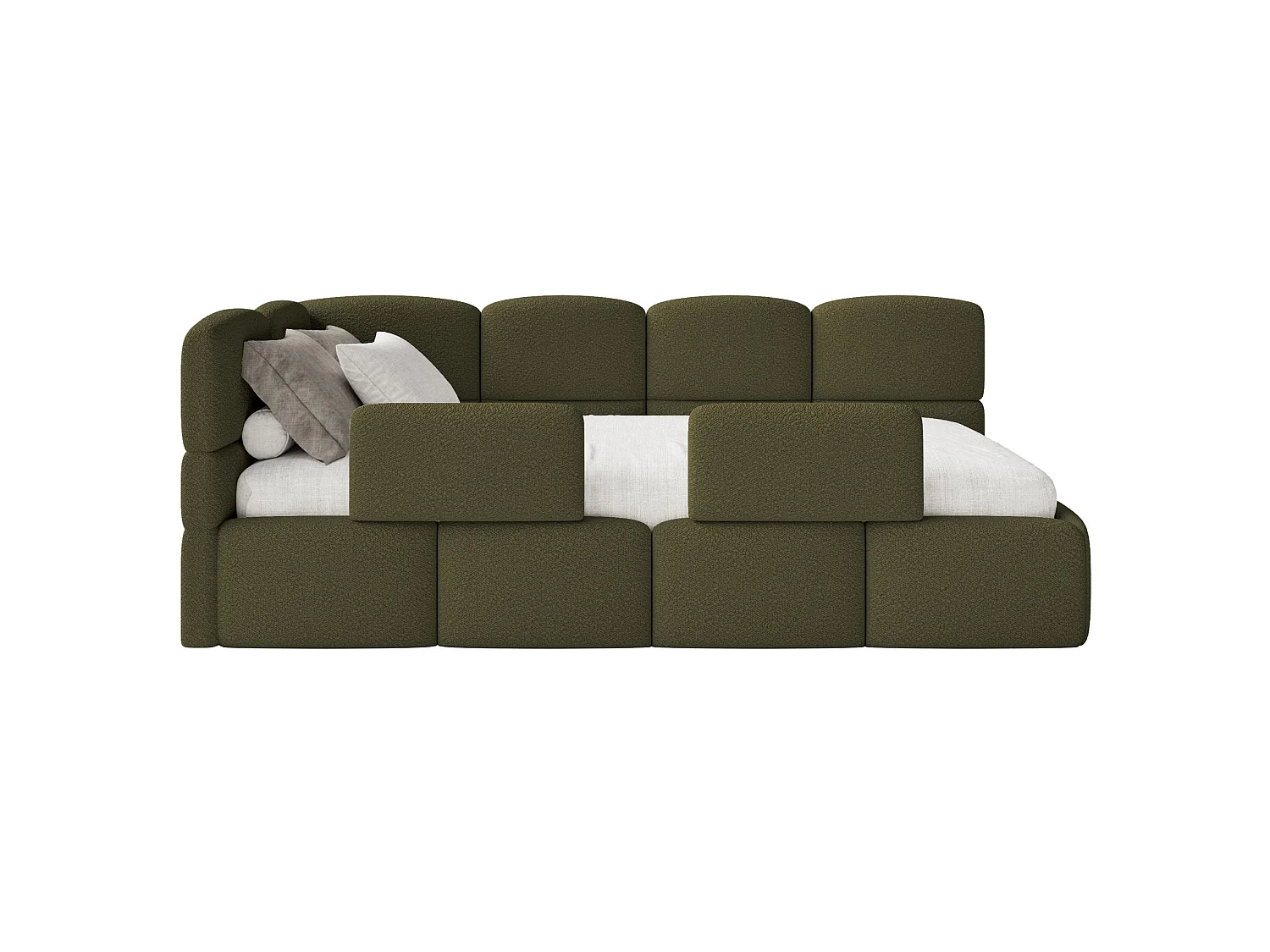 Lit ado avec rangement - olive foncé - côté gauche - CLOUDY