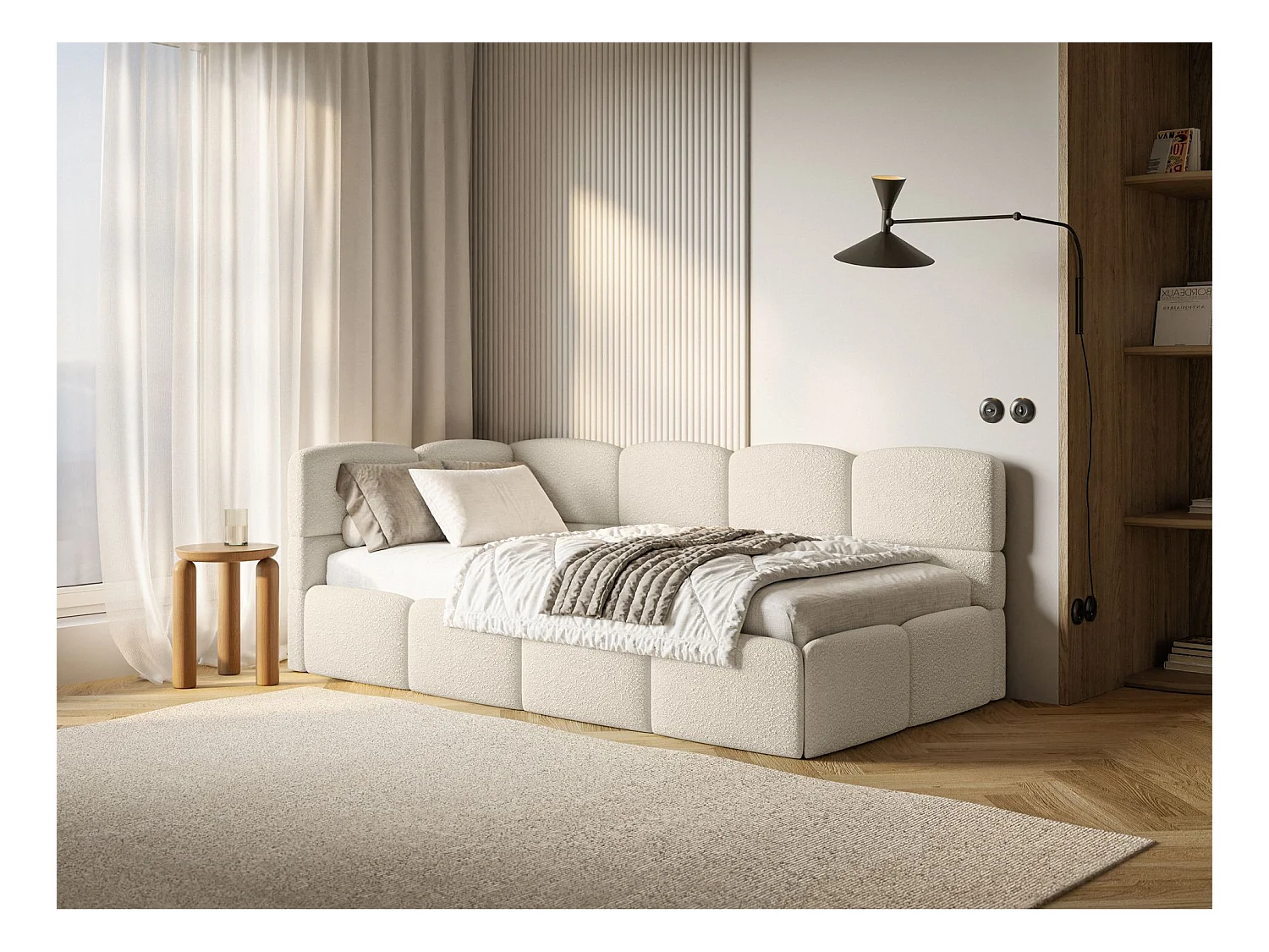 Lit ado avec coffre - beige clair- côté gauche - CLOUDY