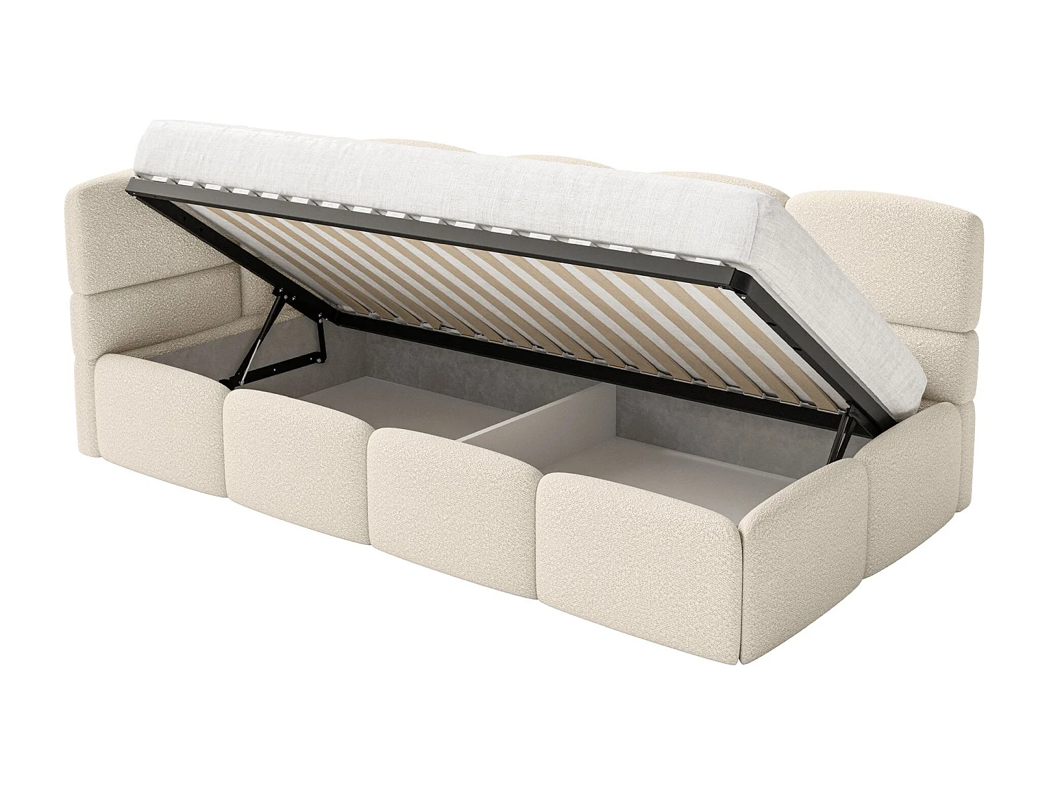 Jugendbett 90x200 - links - Bouclé Hellbeige - CLOUDY