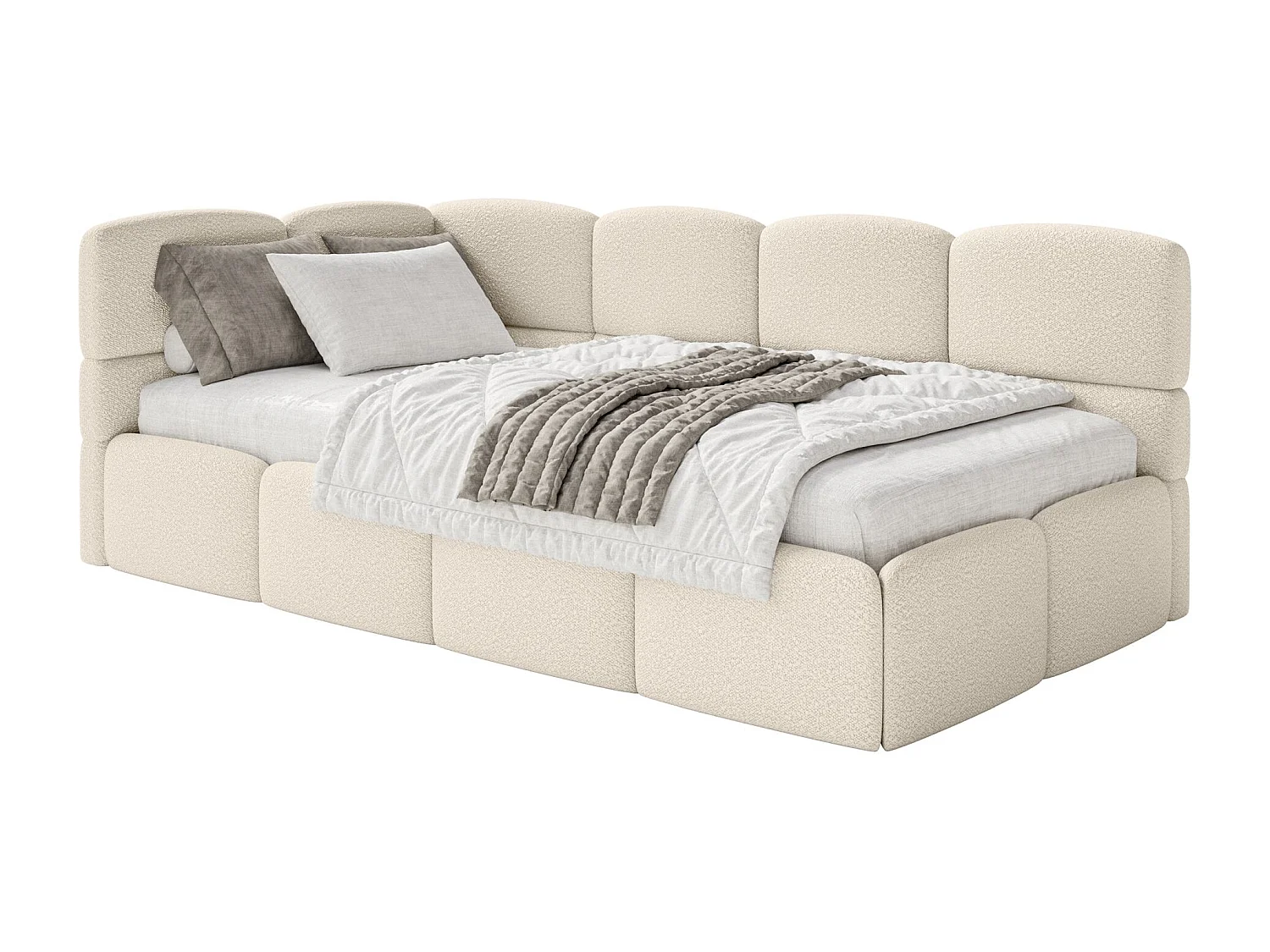 Jugendbett 90x200 - links - Bouclé Hellbeige - CLOUDY