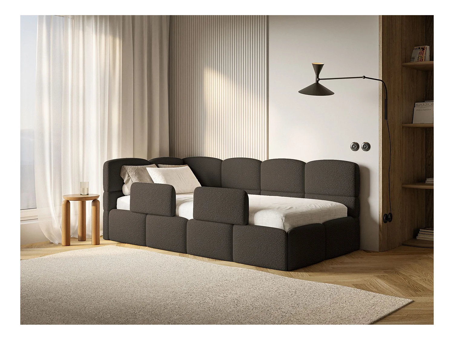 Lit ado avec coffre et barrières - brun - côté gauche - CLOUDY