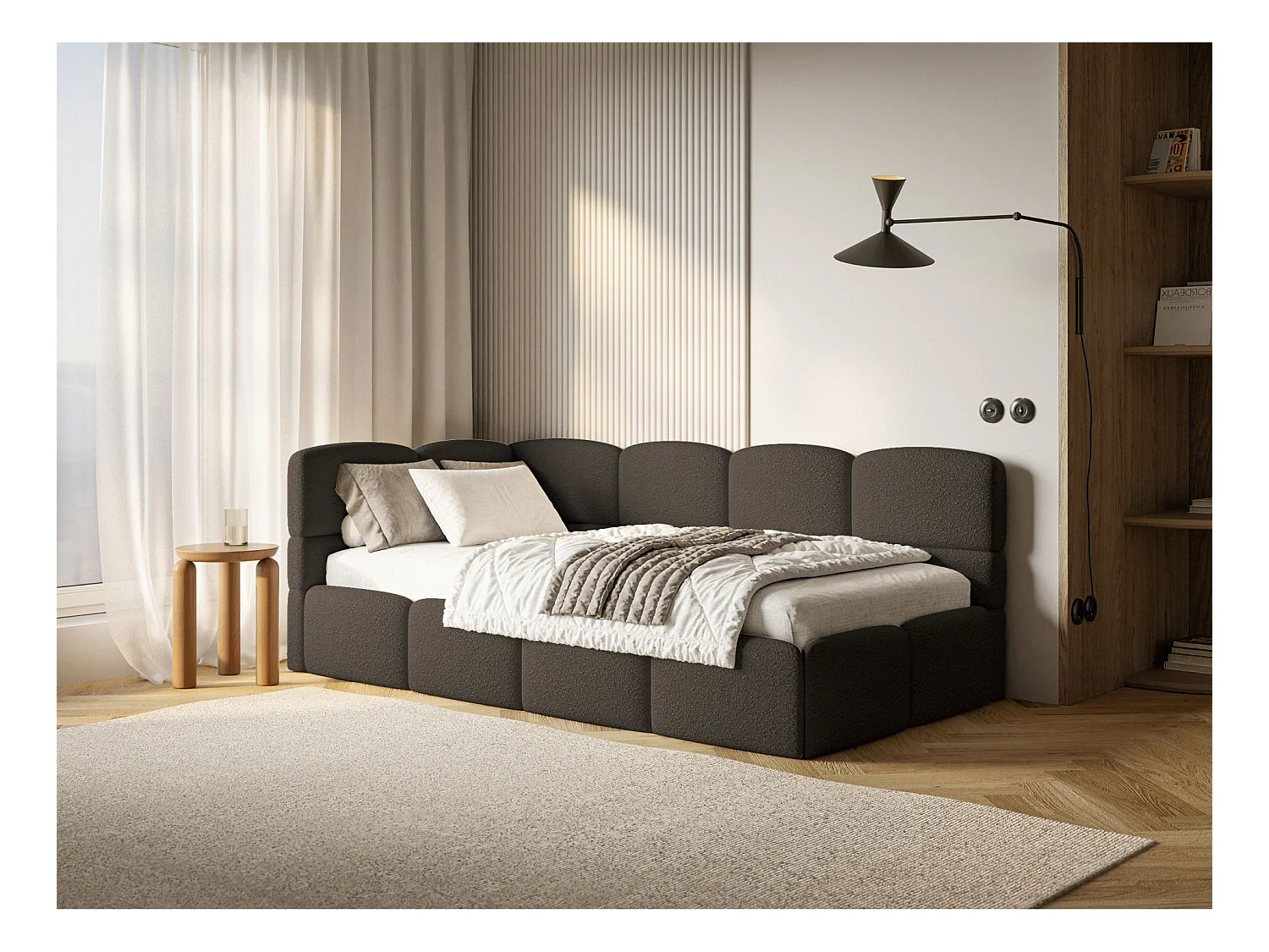 Lit ado avec coffre et barrières - brun - côté gauche - CLOUDY