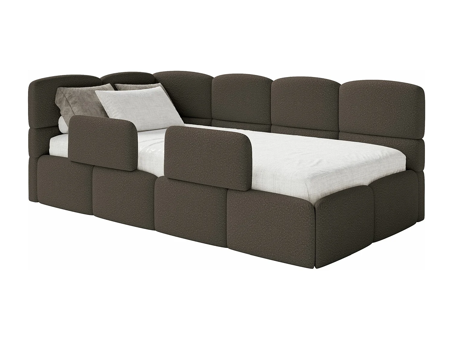 Lit ado avec coffre et barrières - brun - côté gauche - CLOUDY