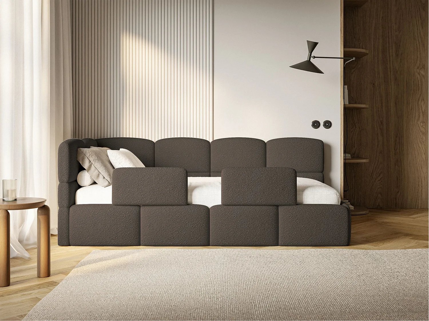 Tienerbed met opbergruimte en leuningen - bruin - linkerzijde - CLOUDY