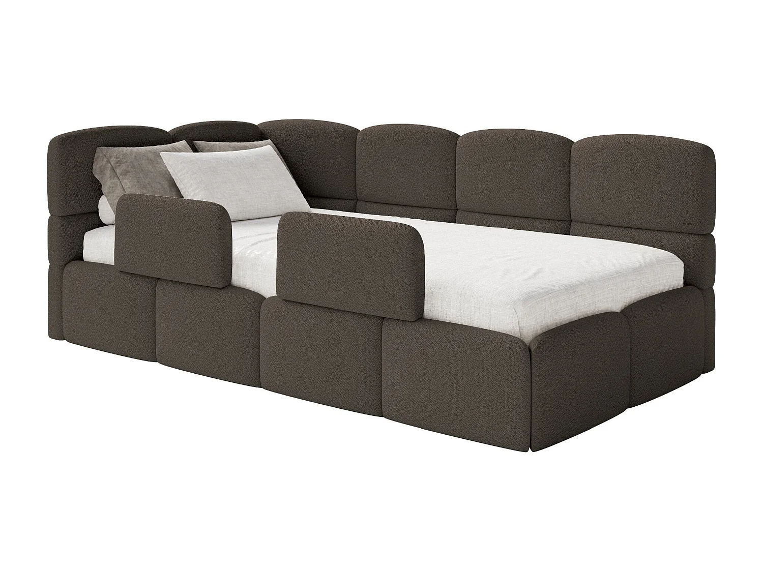 Tienerbed met opbergruimte en leuningen - bruin - linkerzijde - CLOUDY