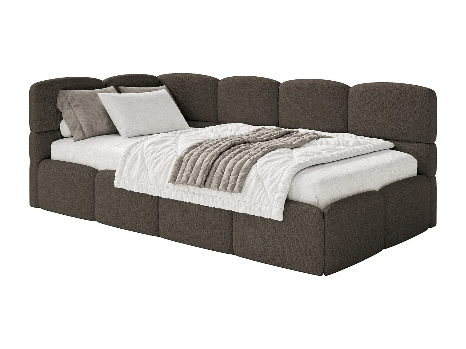 Tienerbed met opbergruimte en leuningen - bruin - linkerzijde - CLOUDY