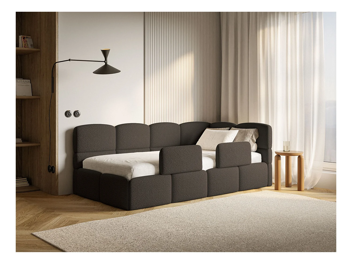 Lit ado avec rangement - brun - côté droit - CLOUDY