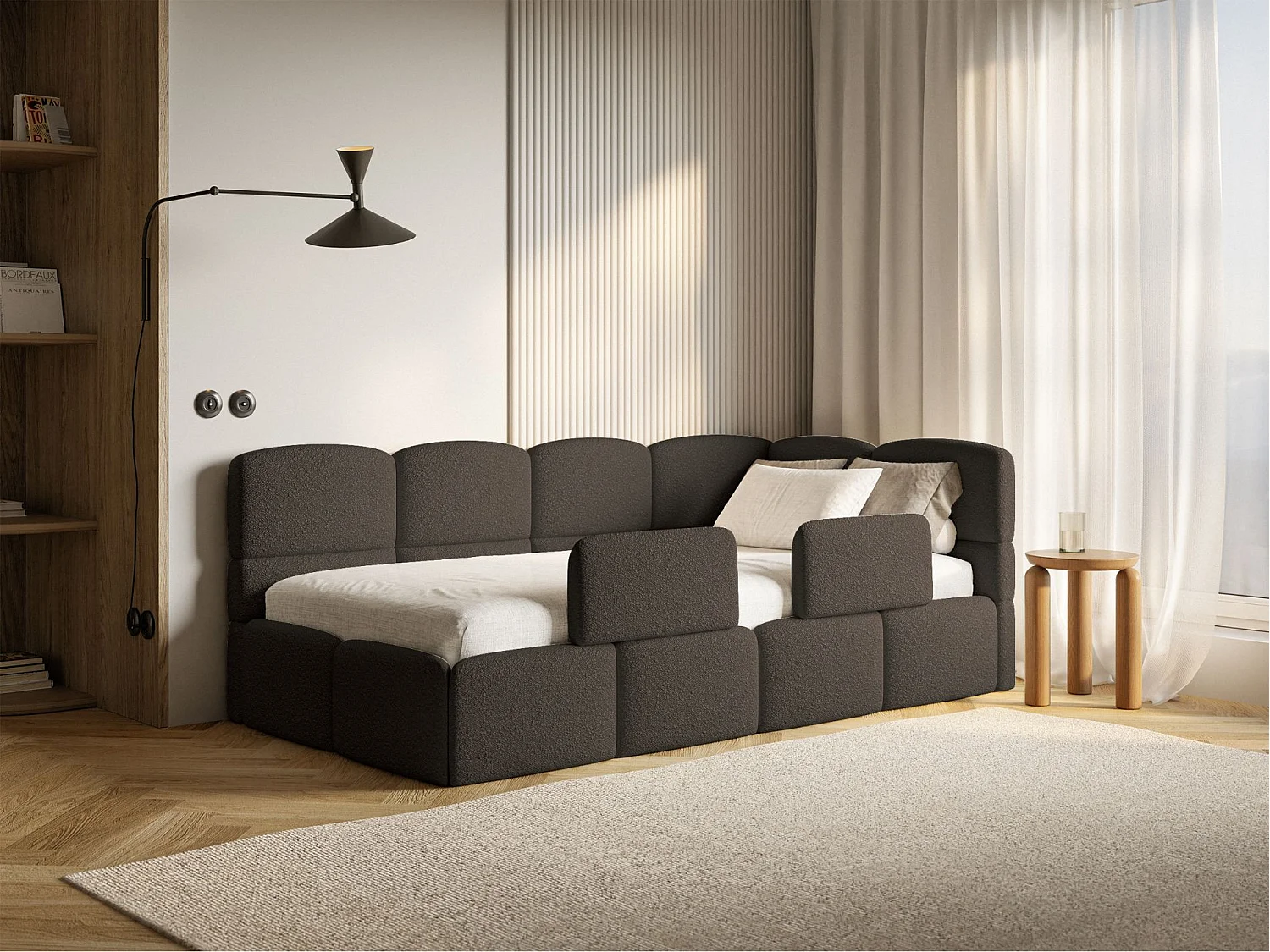 Lit ado avec rangement - brun - côté droit - CLOUDY