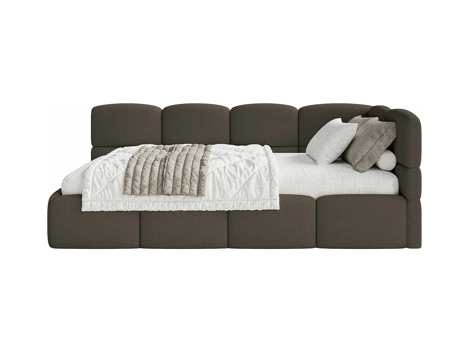 Lit ado avec coffre et barrières - brun - côté droit - CLOUDY