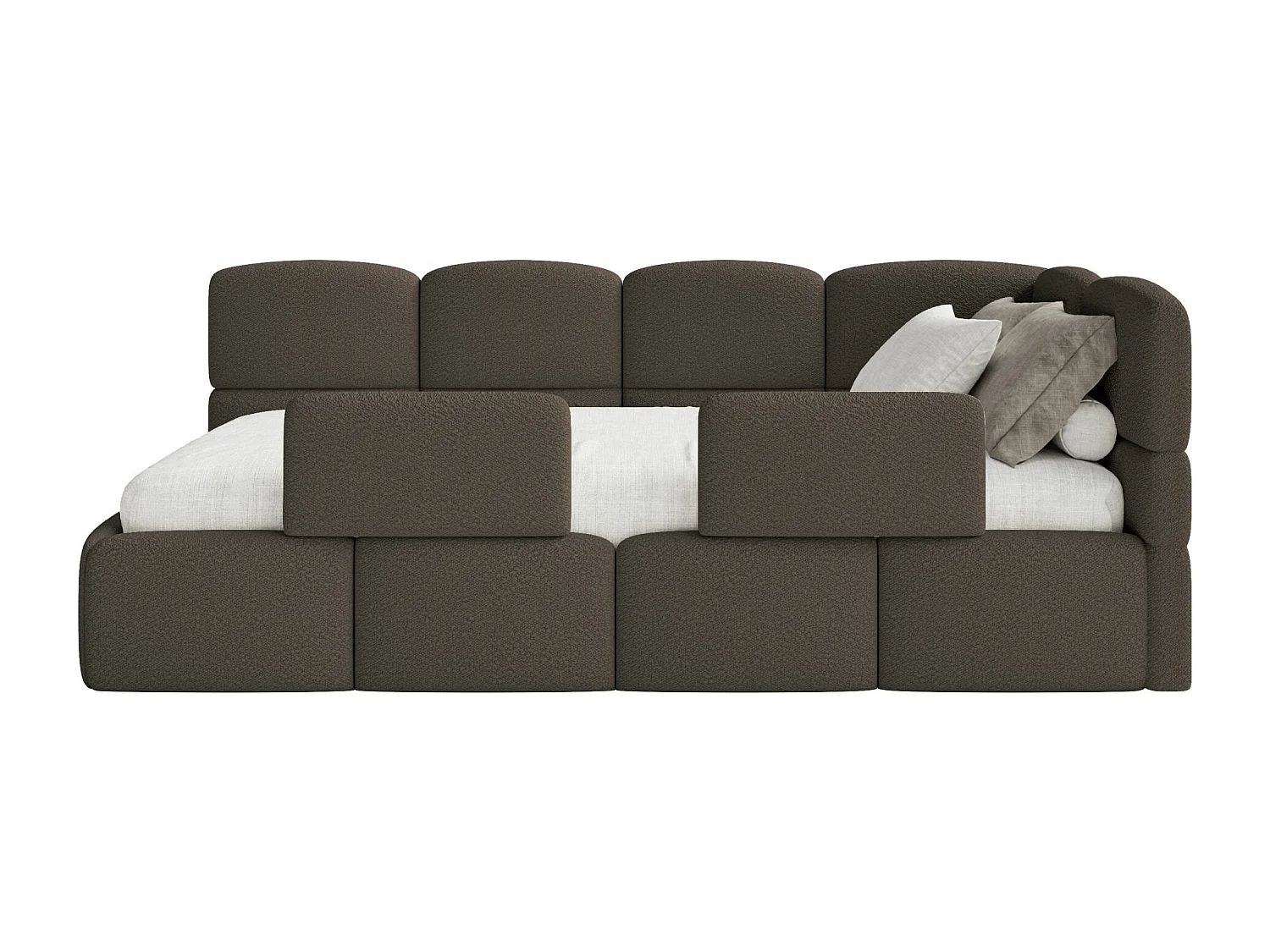 Lit ado avec coffre et barrières - brun - côté droit - CLOUDY