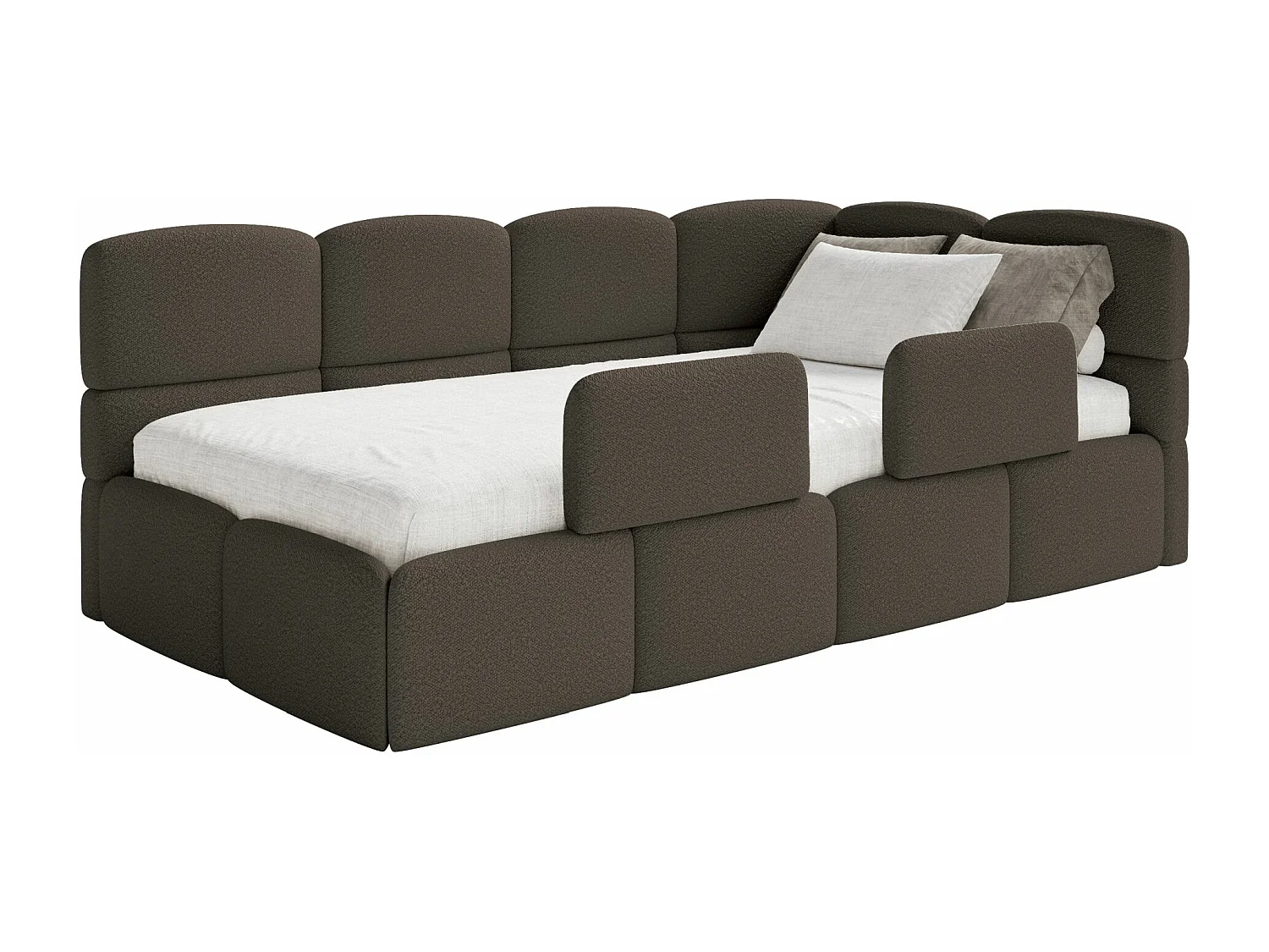 Lit ado avec coffre et barrières - brun - côté droit - CLOUDY