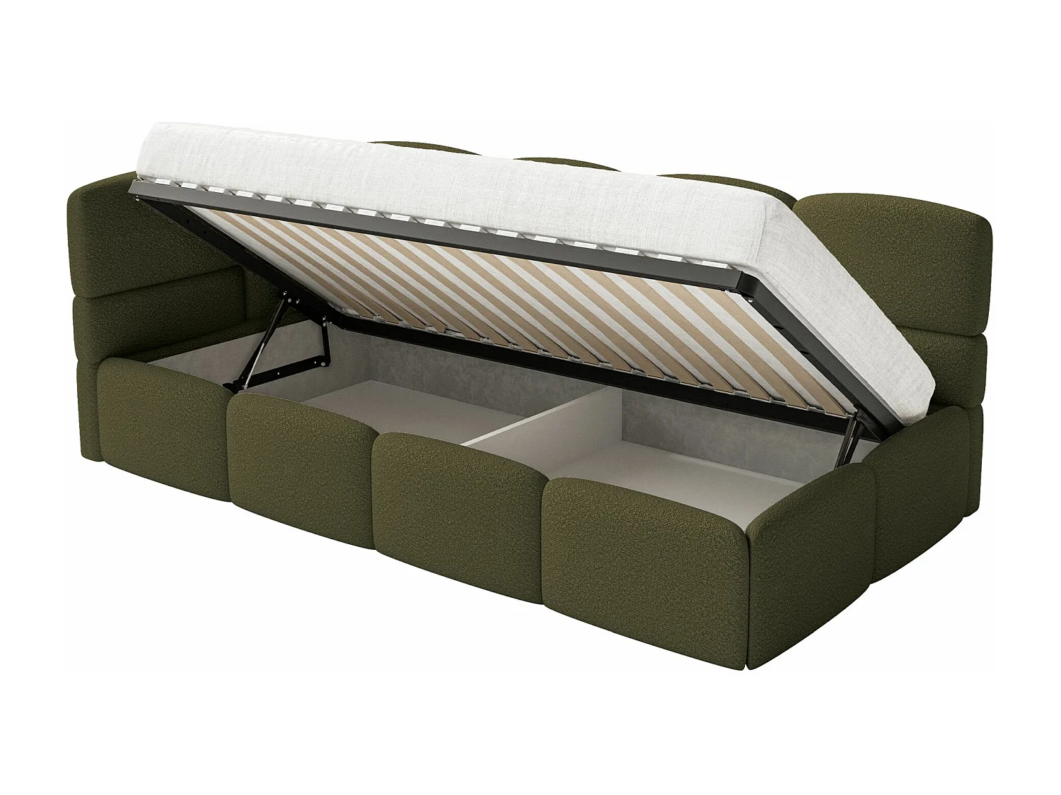Lit ado avec rangement - olive foncé - côté gauche - CLOUDY