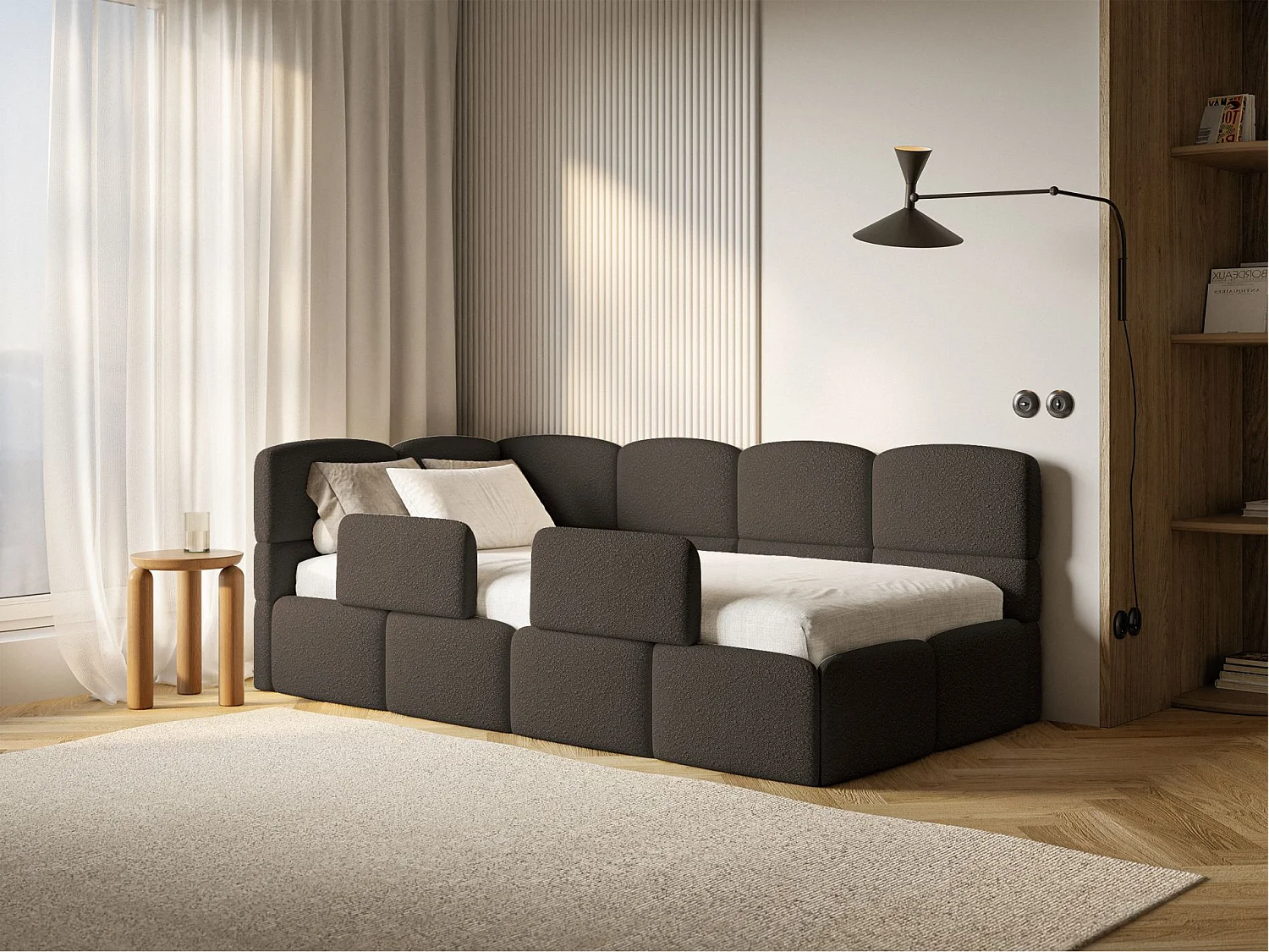 Lit ado avec rangement - brun - côté gauche - CLOUDY