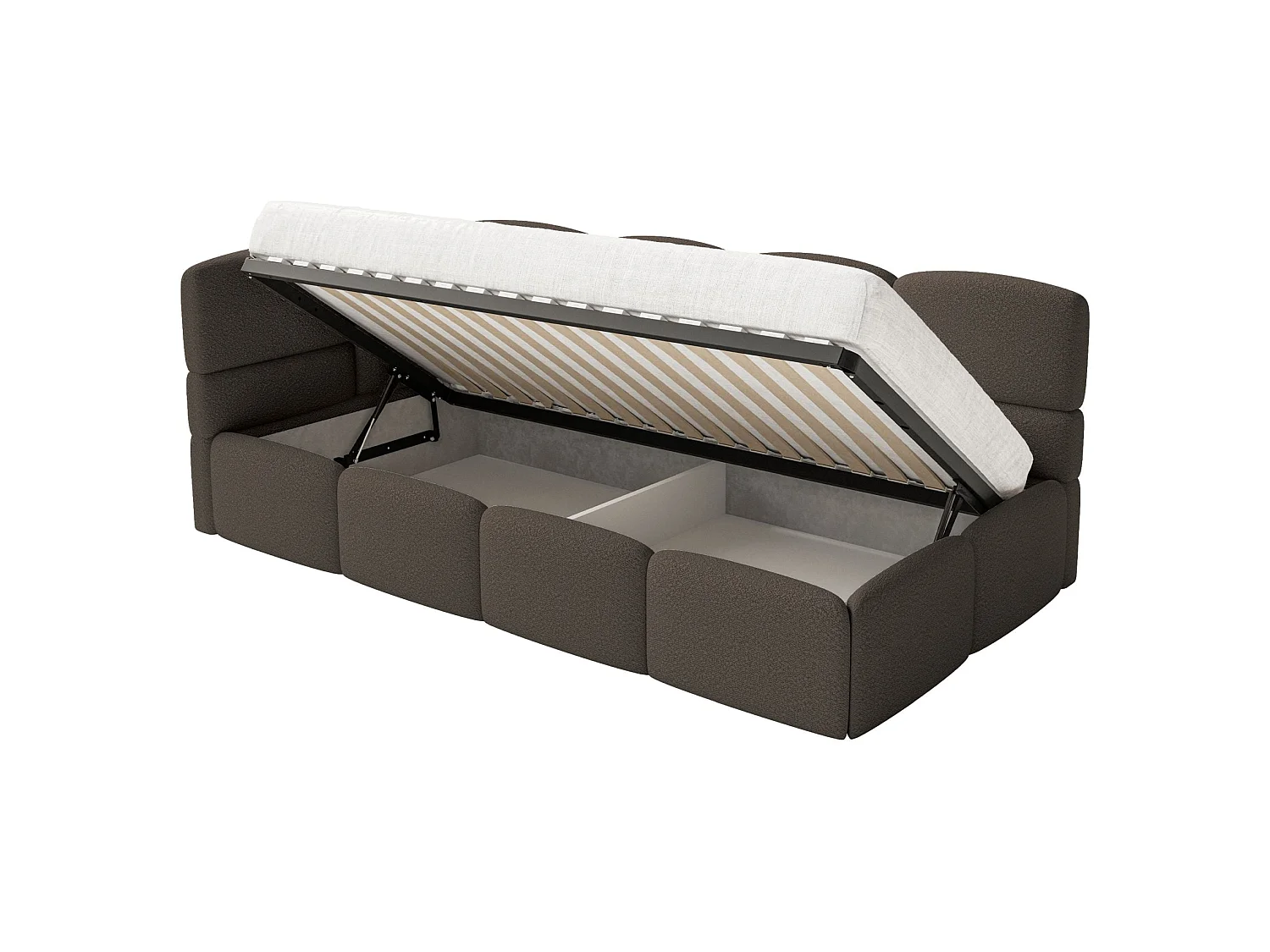 Jugendbett 90x200 - links - mit Matratze & Rausfallschutz - Bouclé Braun - CLOUDY
