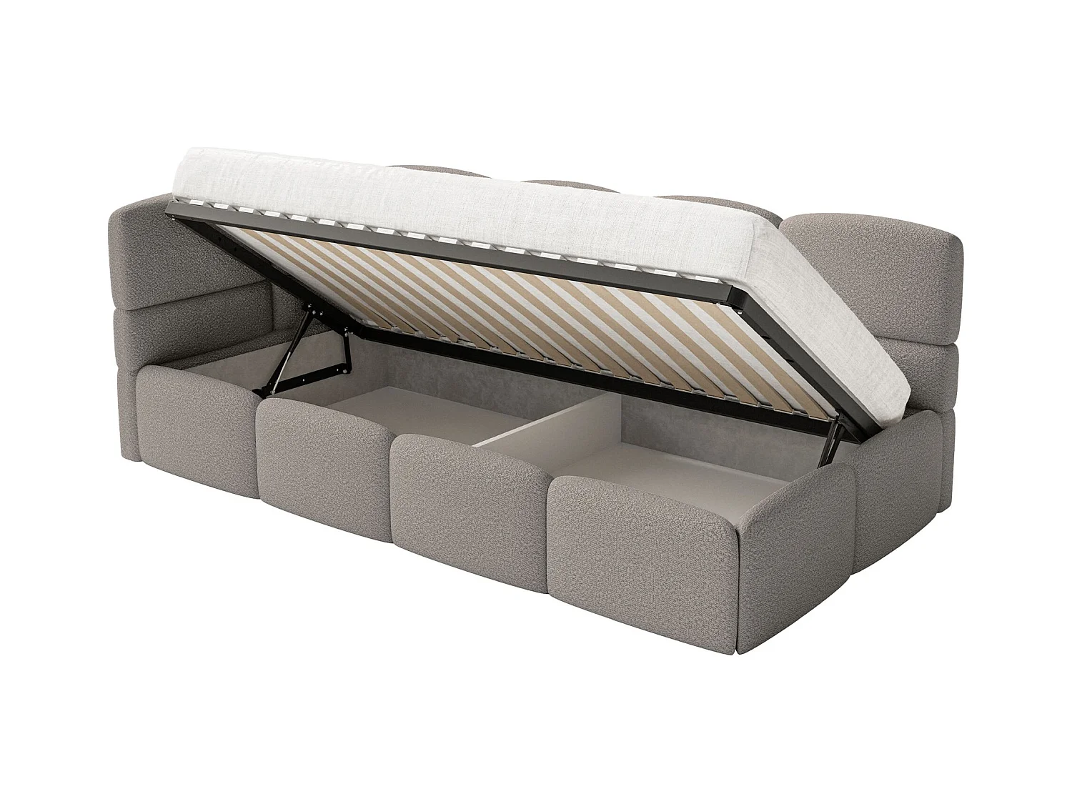 Lit ado avec coffre et barrières - gris - côté gauche - CLOUDY