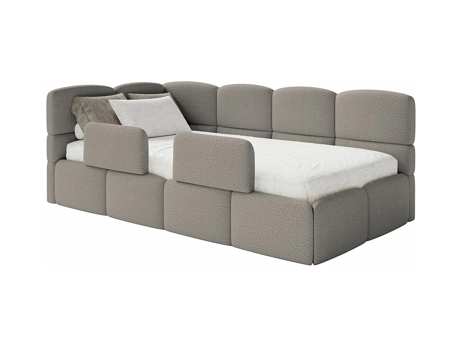 Lit ado avec coffre et barrières - gris - côté gauche - CLOUDY