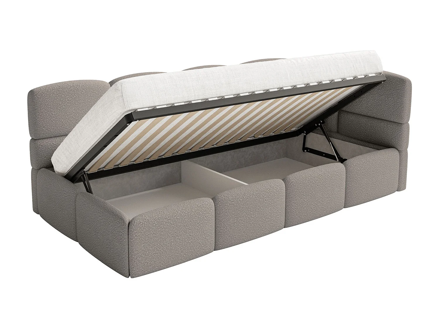 Jugendbett 90x200 - rechts - Bouclé Grau - CLOUDY