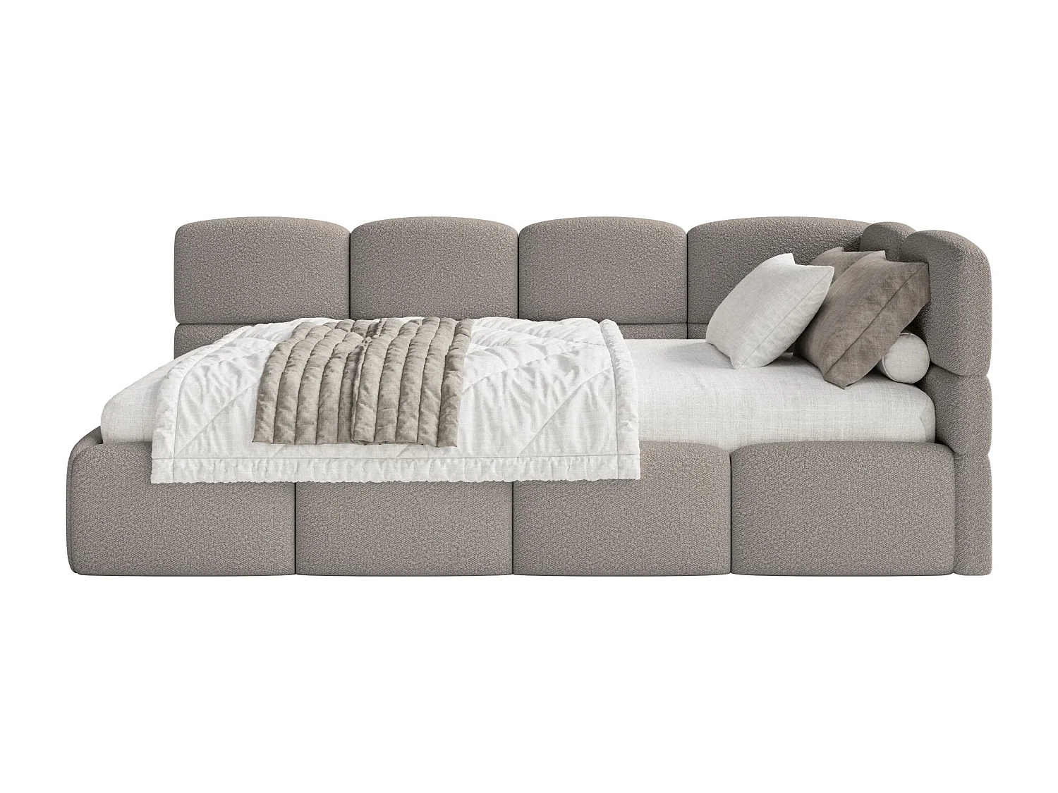 Jugendbett 90x200 - rechts - Bouclé Grau - CLOUDY