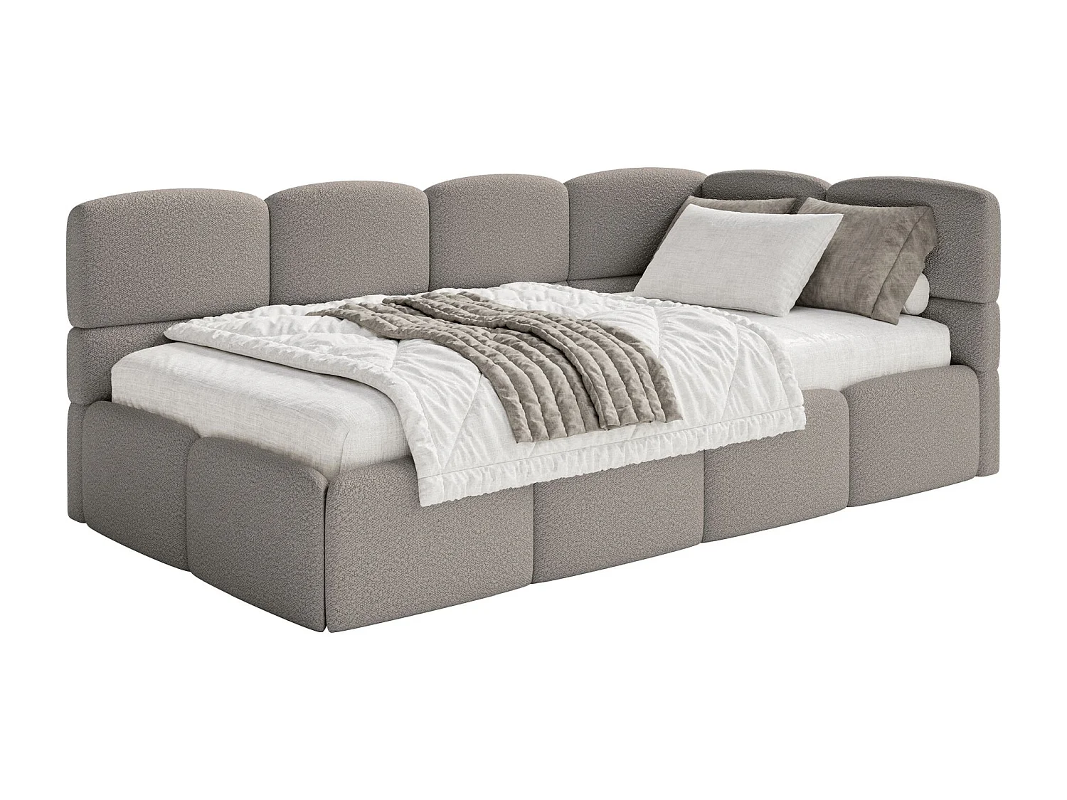 Jugendbett 90x200 - rechts - Bouclé Grau - CLOUDY